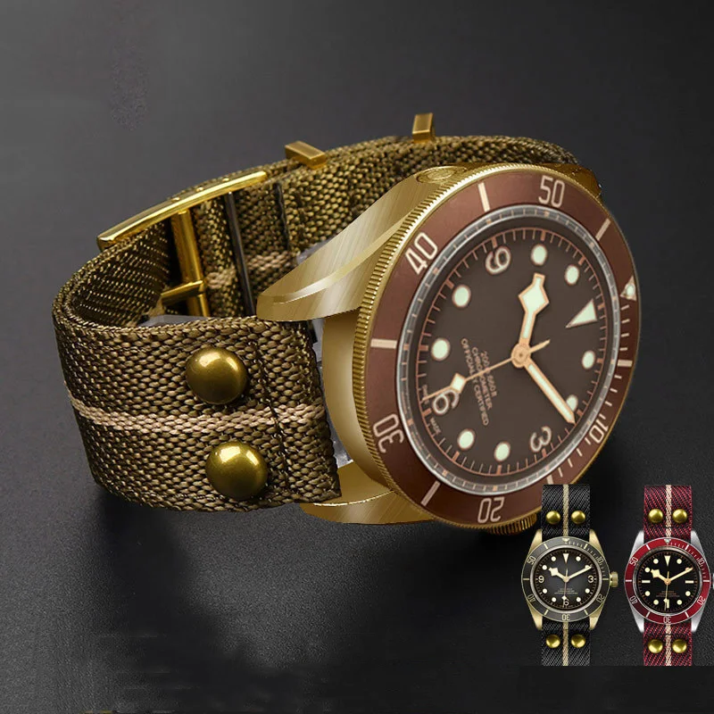 Nato Strap Nylon - Retro dengan paku keling tali jam
