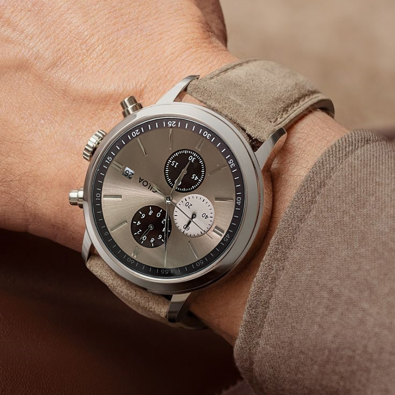 Suede Strap Watch - CILOA-Men Jam Tangan Kronograf dengan Tampilan