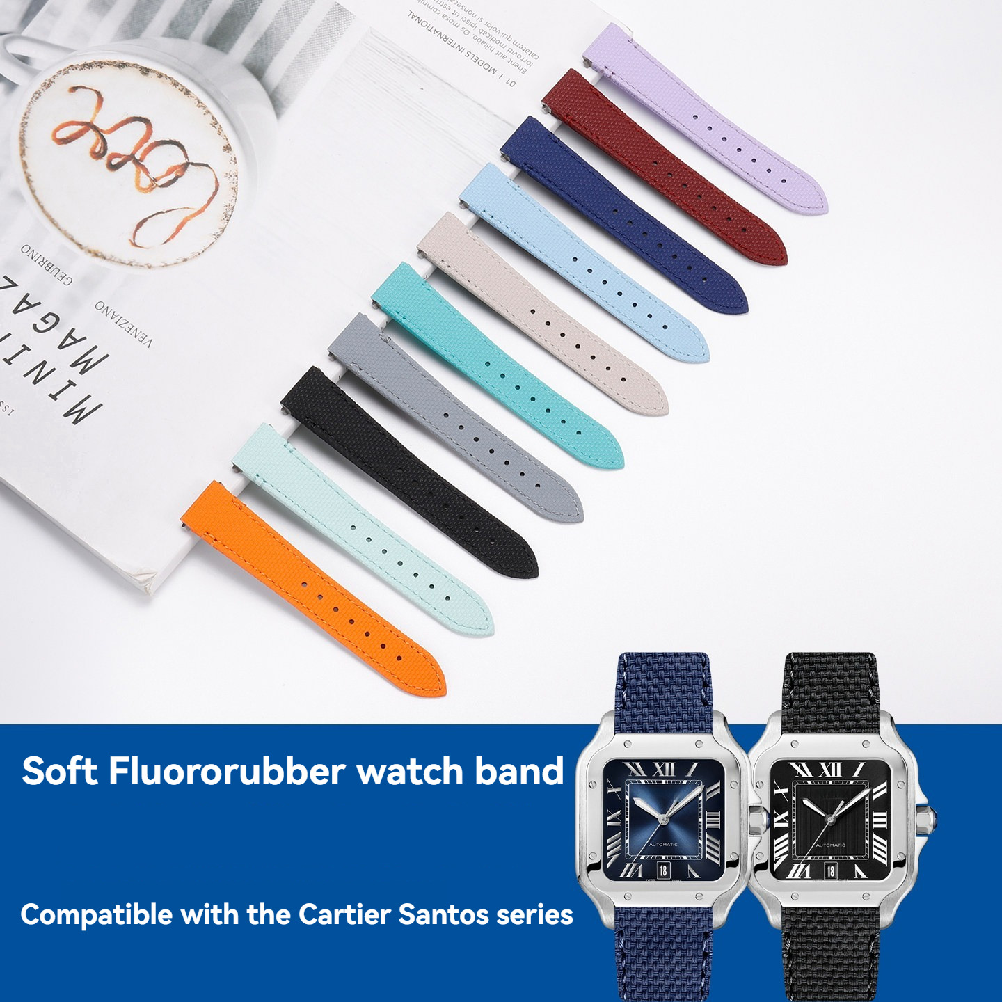 Cartier Watch Santos - Tali Jam Tangan Fluororubber 19 21Mm
